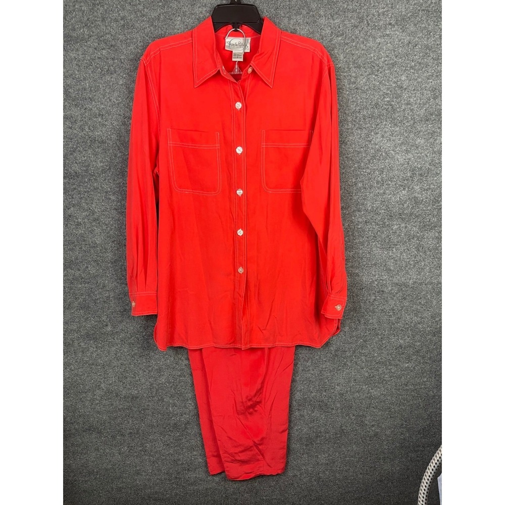 Diane Von Furstenberg Silk Assets Set Womens L Red Excellent Contrast Stitching
